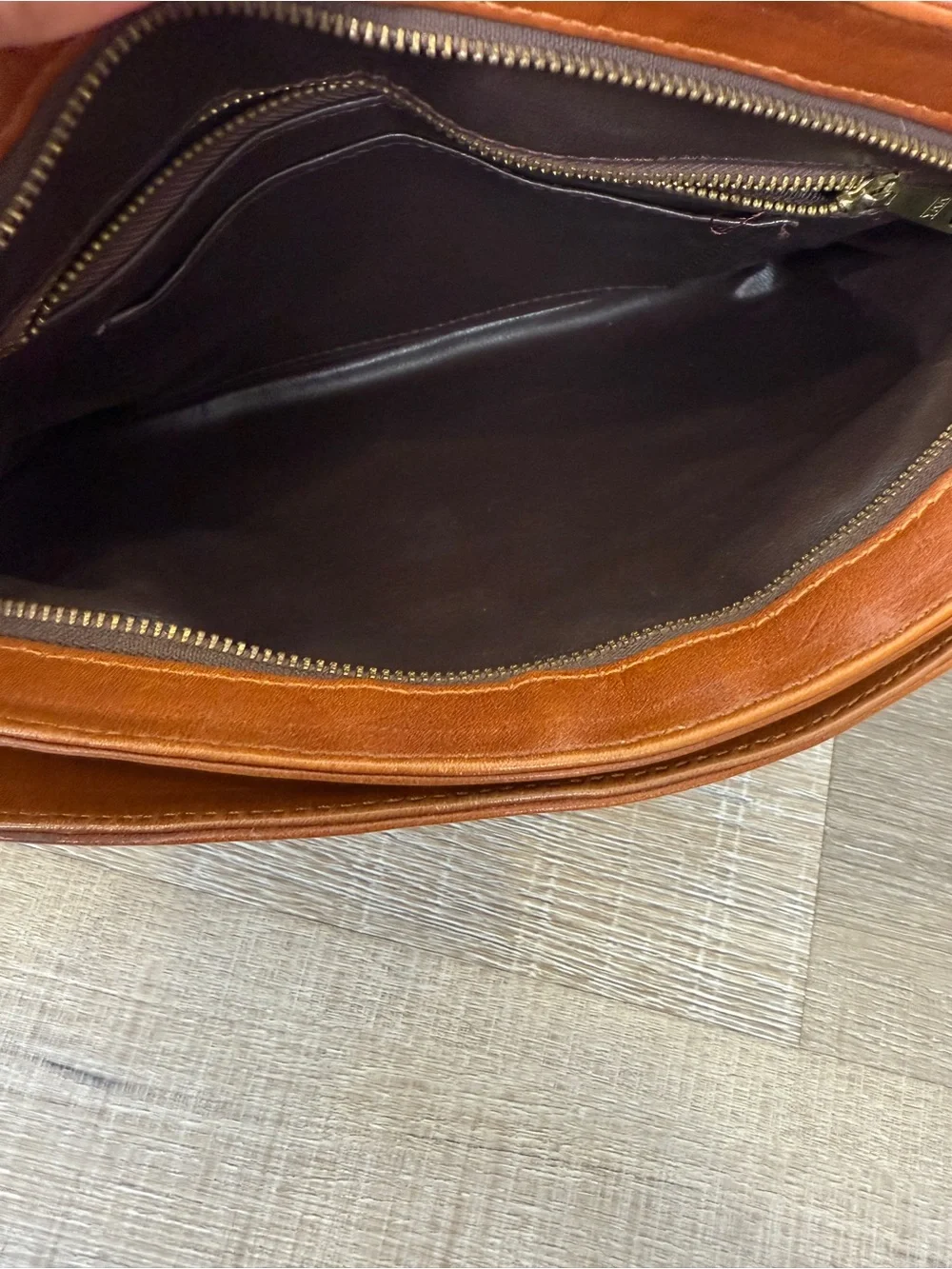 Vintage Brown Leather Double Zip Crossbody Shoulder Bag Purse